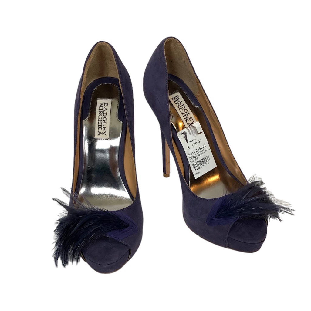 Badgley Mischka Purple Suede Ginnie Heels Pumps Size 7.5 Feather Peep Toe
